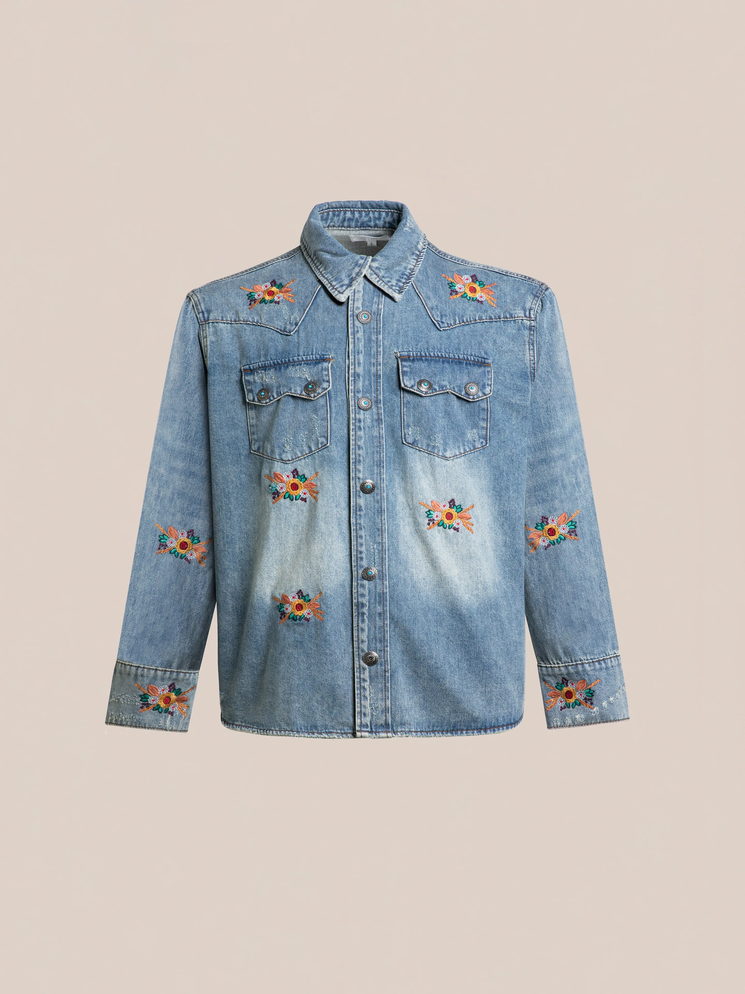 Bouquet Floral Embroidered Western Denim Shirt sold by Found product image thumbnail 5