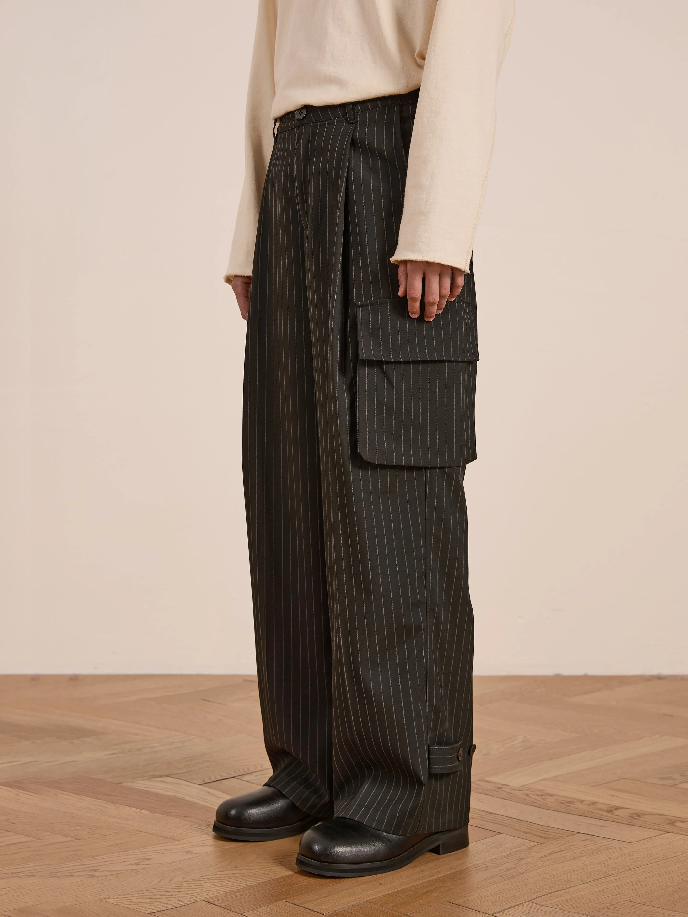 Hava Pinstripe Pleated Cargo Trousers sold by Found product image thumbnail 4