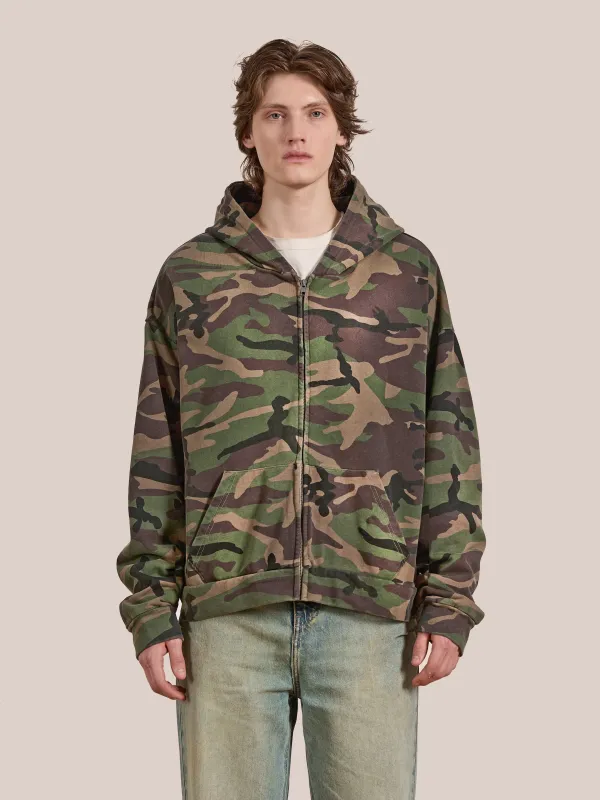 Washed Camouflage Zip Hoodie sold by Found