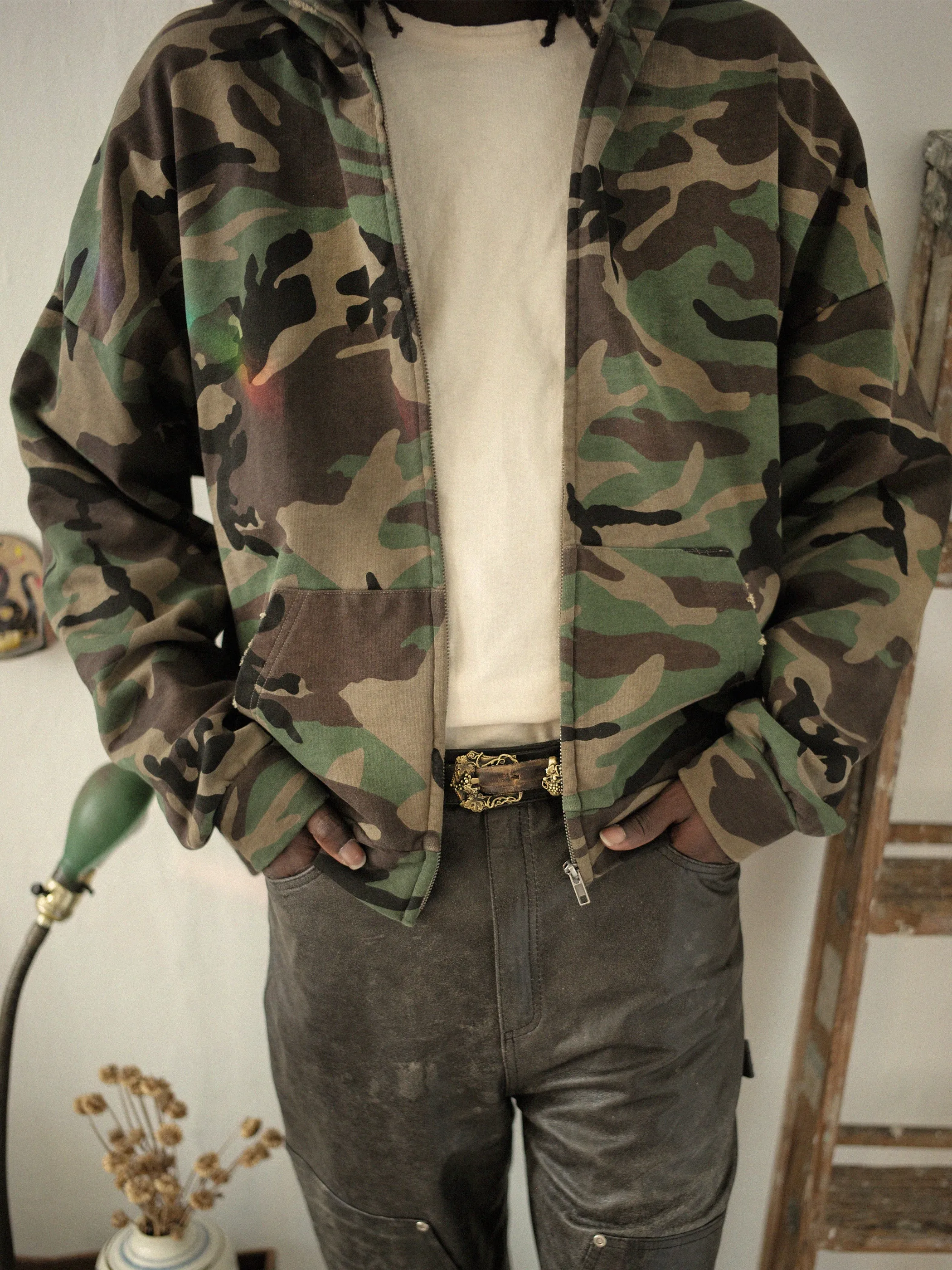Washed Camouflage Zip Hoodie sold by Found product image thumbnail 2
