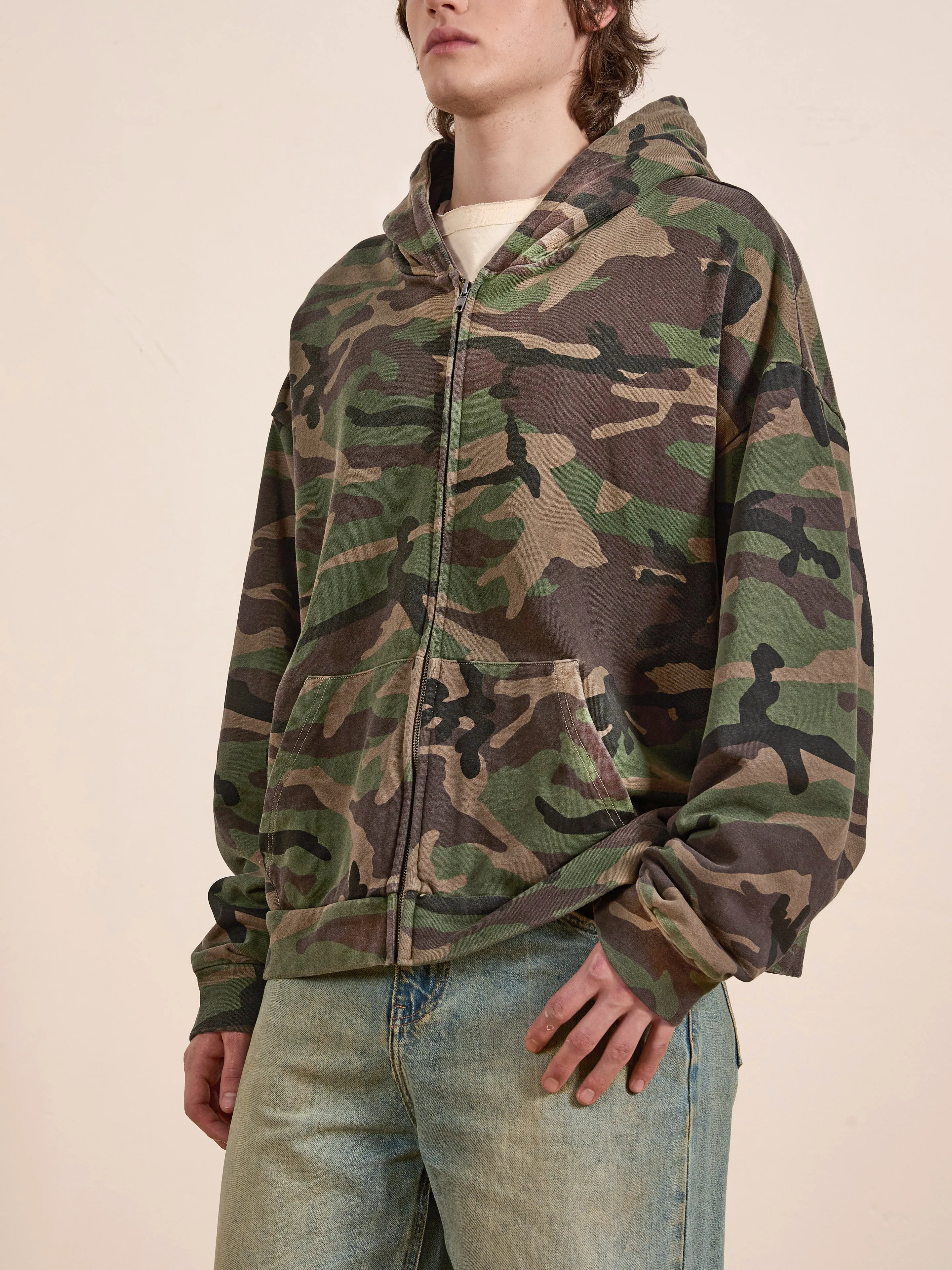 Washed Camouflage Zip Hoodie sold by Found product image thumbnail 4