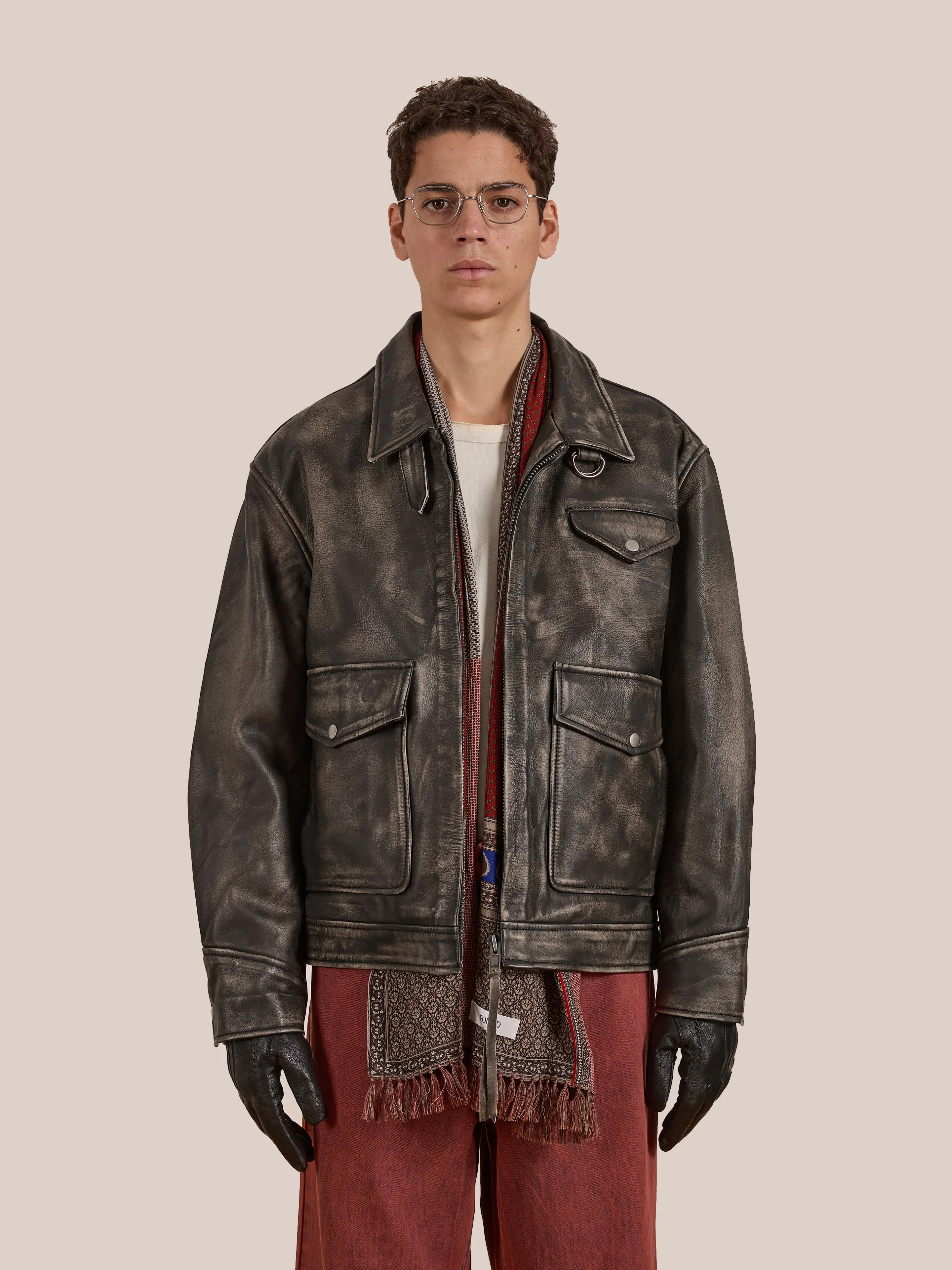 Distressed Leather Pocket Jacket sold by Found