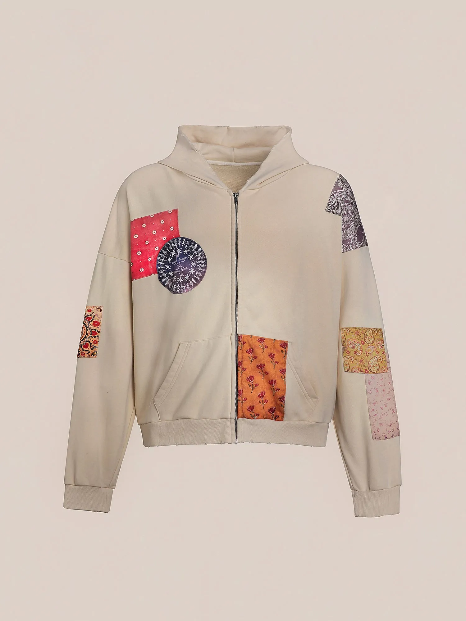 Tapestry Patchwork Zip Up Hoodie sold by Found
