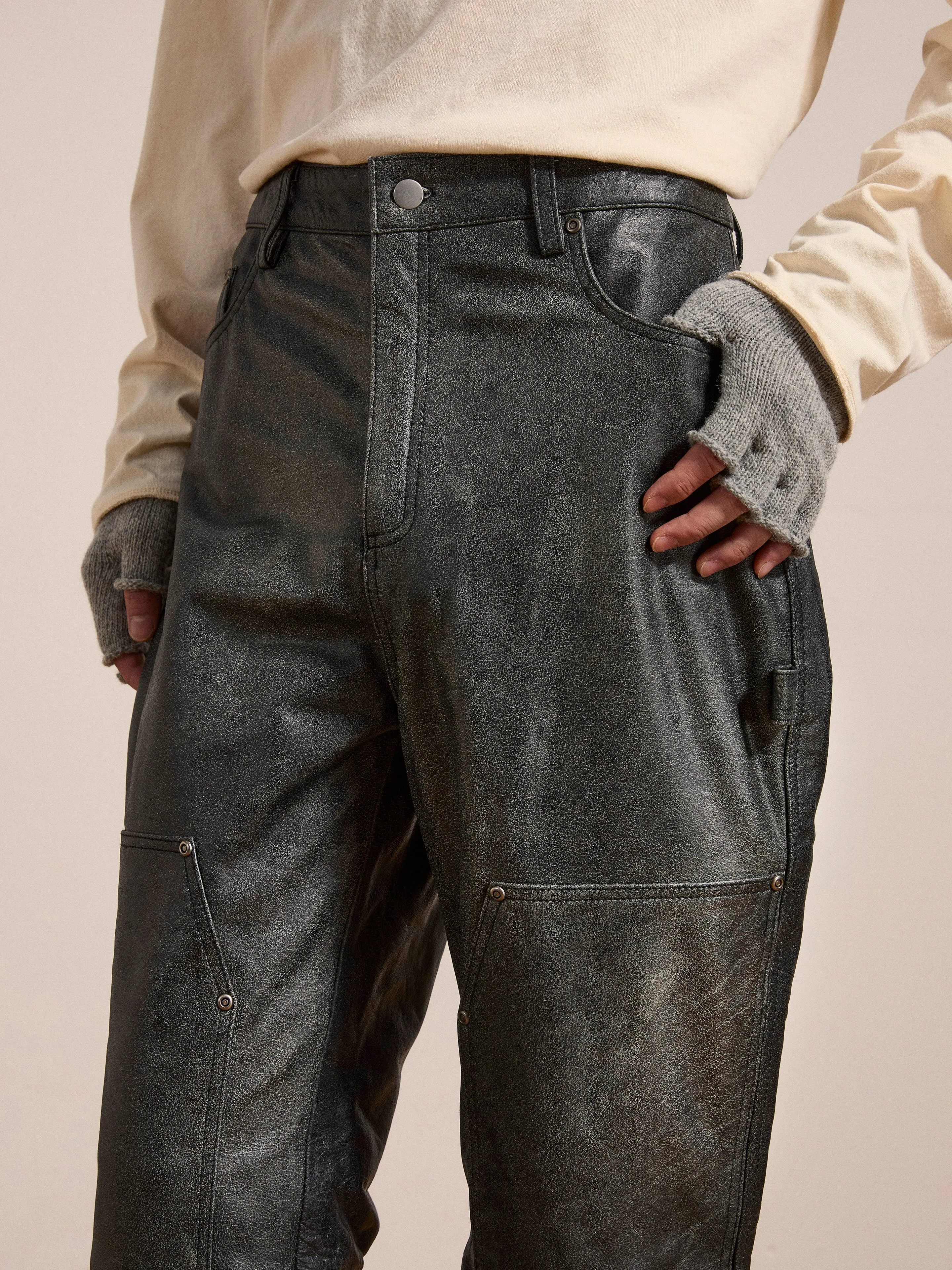 Distressed Genuine Leather Carpenter Pants sold by Found product image thumbnail 4