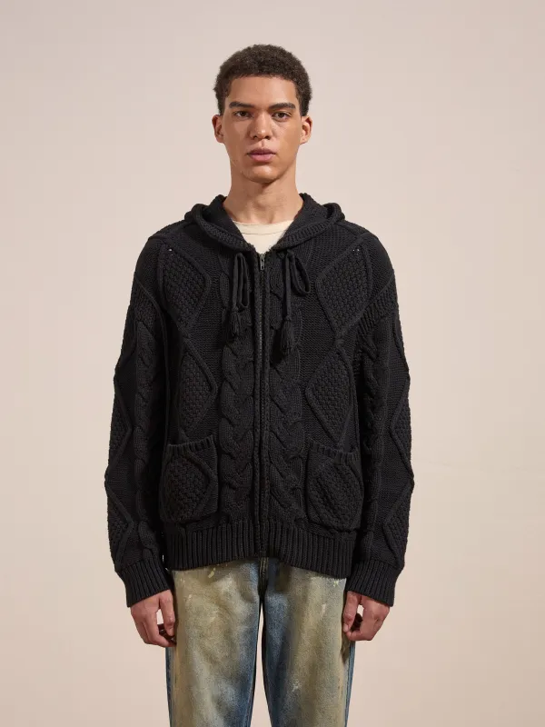 Zip Up Cable Knit Hoodie sold by Found