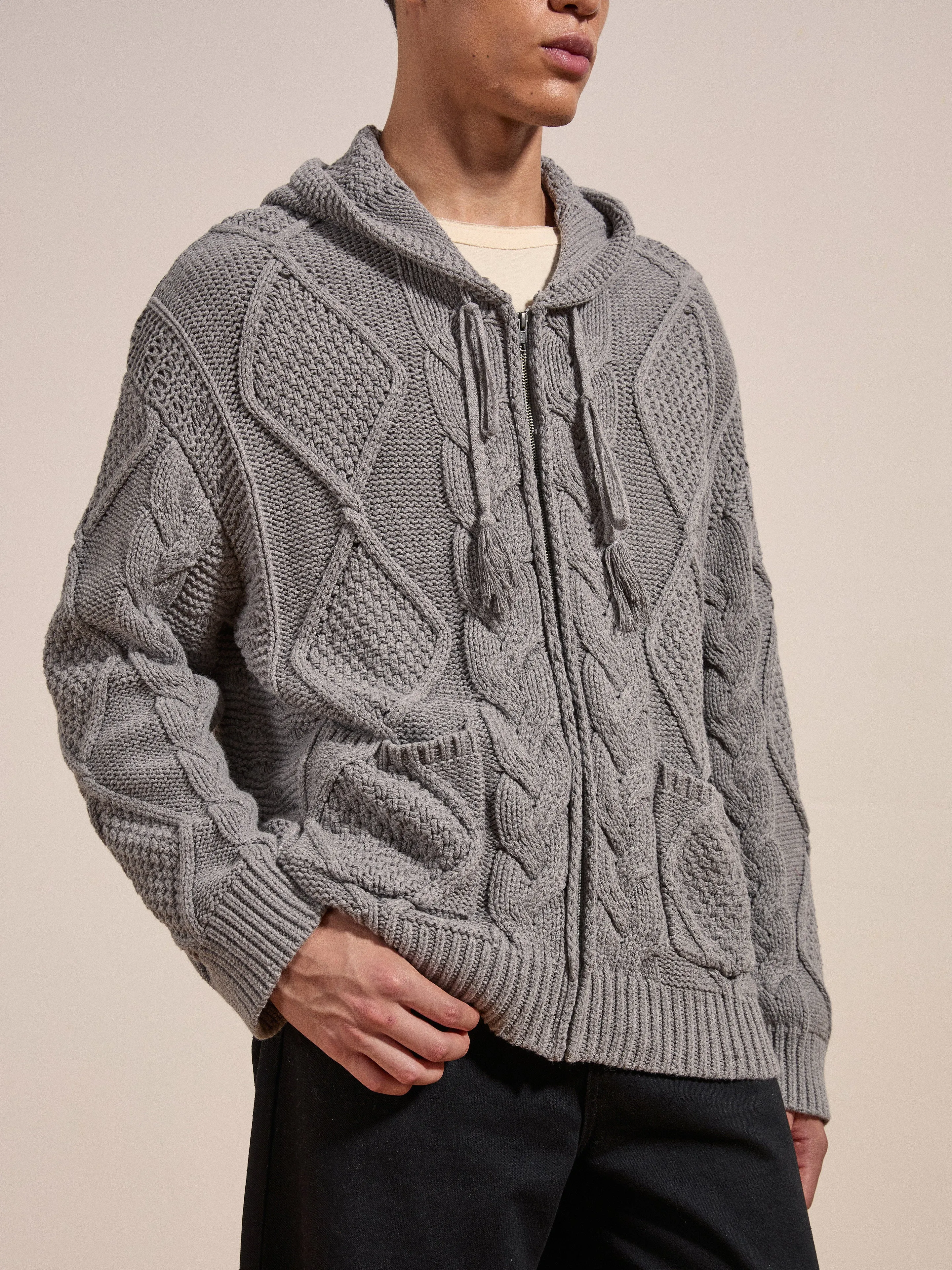 Zip Up Cable Knit Hoodie sold by Found product image thumbnail 3