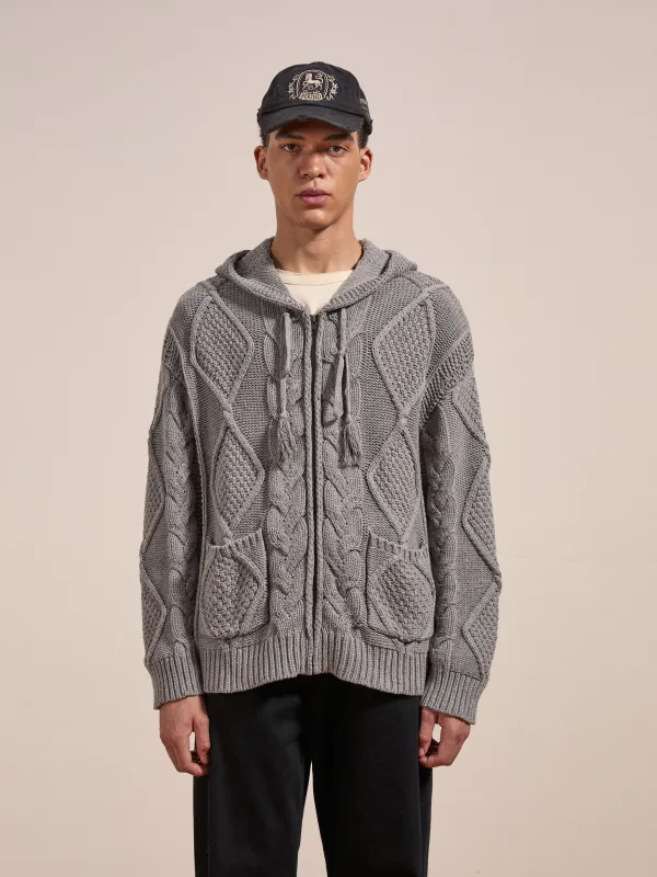 Zip Up Cable Knit Hoodie sold by Found