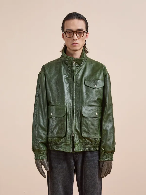Forest Leather Bomber Jacket made by Found