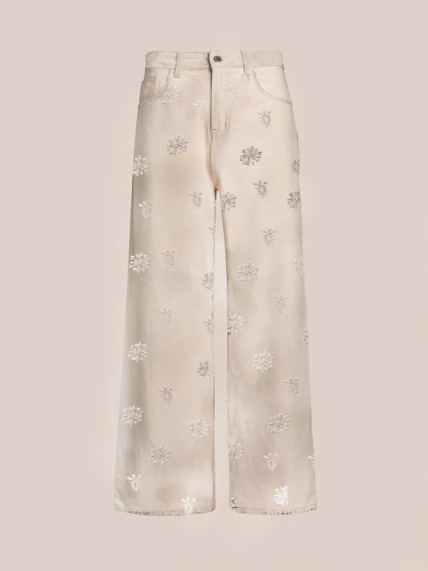 Embroidered Motif Jeans made by Found