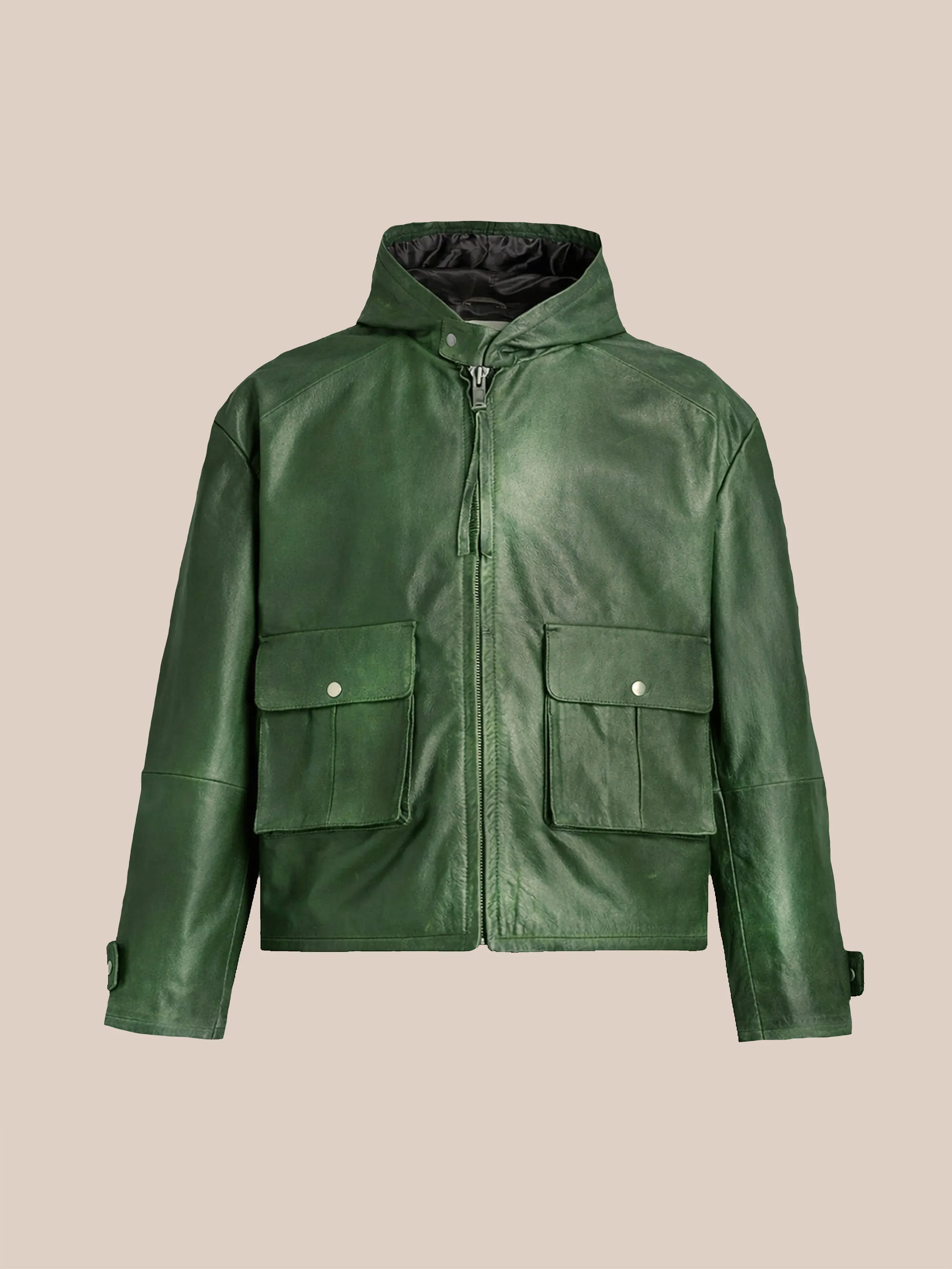 Distressed Leather Pocket Hoodie sold by Found