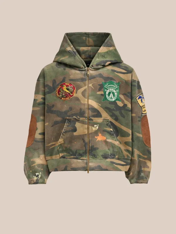 Patch Camo Zip Up Hoodie made by Found