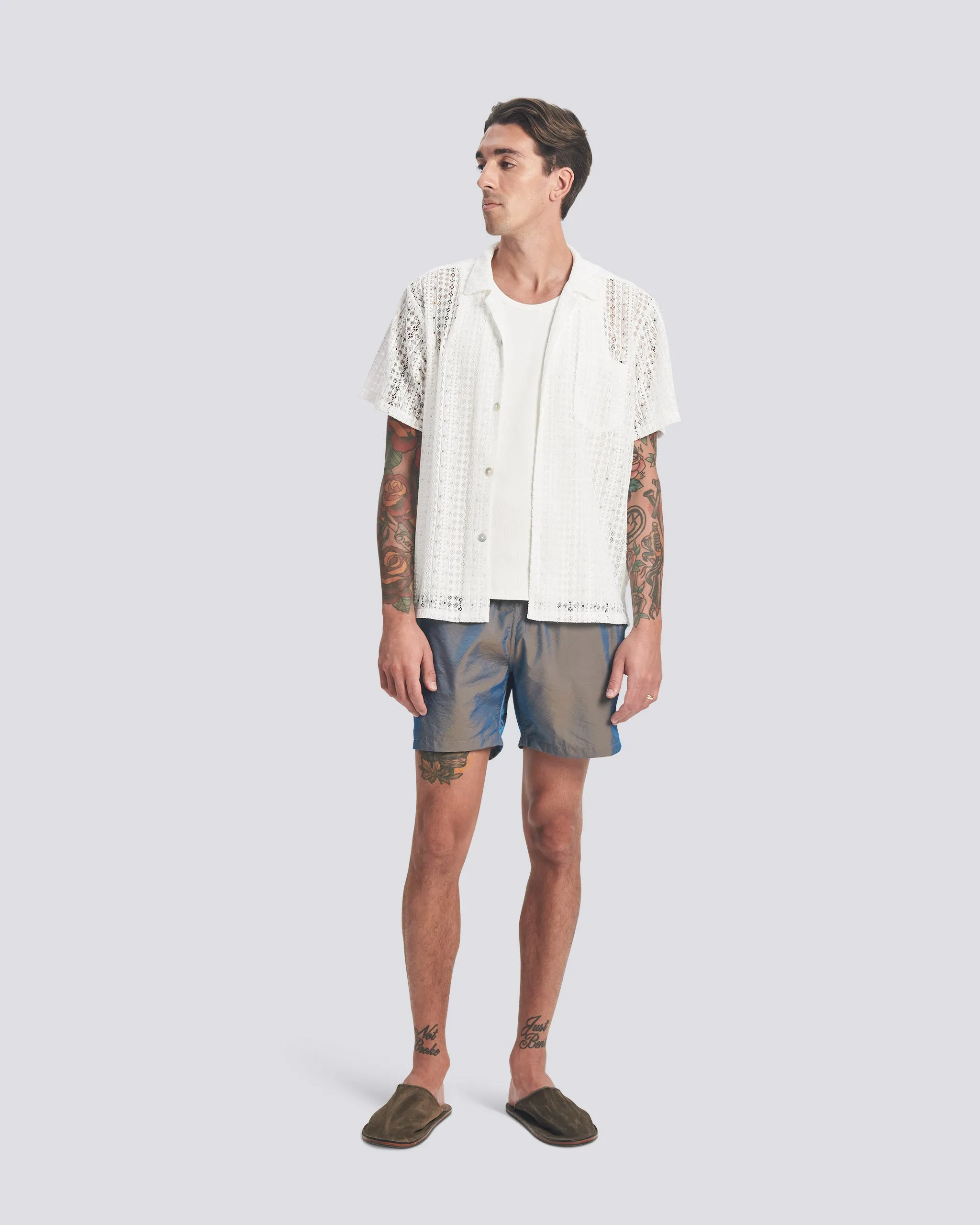White Gonzo Lace Camp Shirt sold by Bather product image thumbnail 2