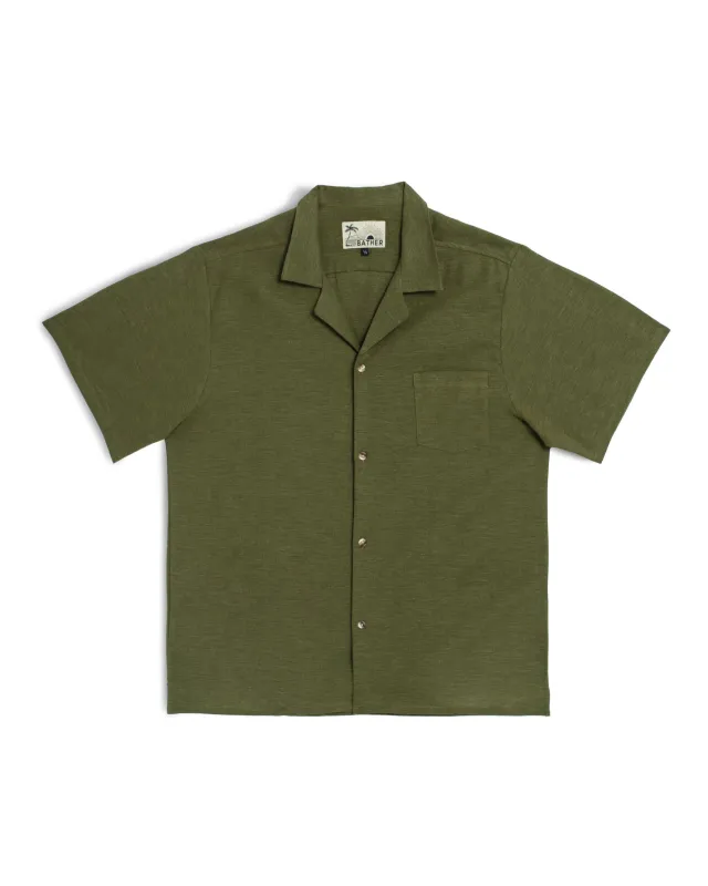 Olive Linen Camp Shirt sold by Bather