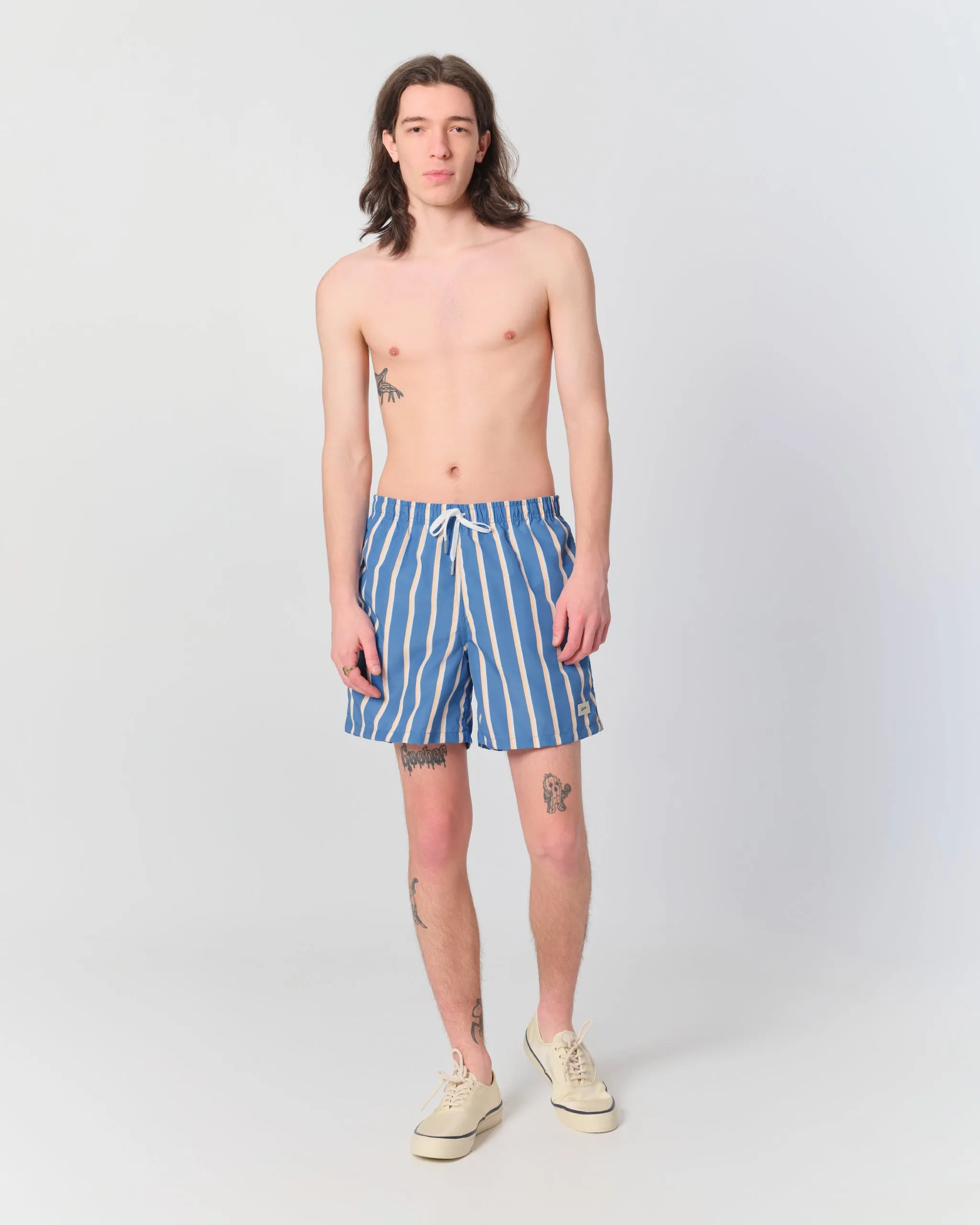 Yellow & White Fine Stripe Swim Trunk sold by Bather product image thumbnail 2