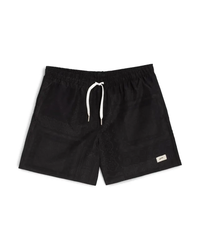 Black Tonal Bandana Swim Trunk sold by Bather