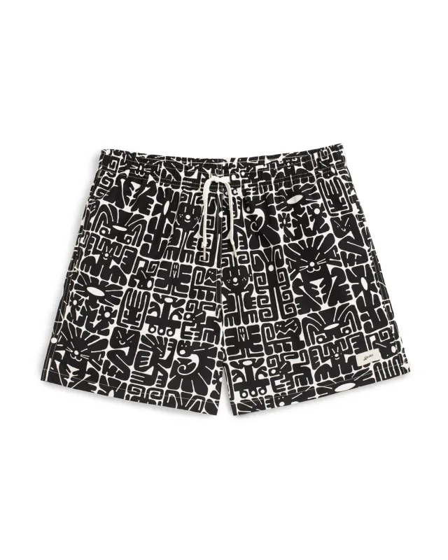 Black Wild Glyph Swim Trunk sold by Bather