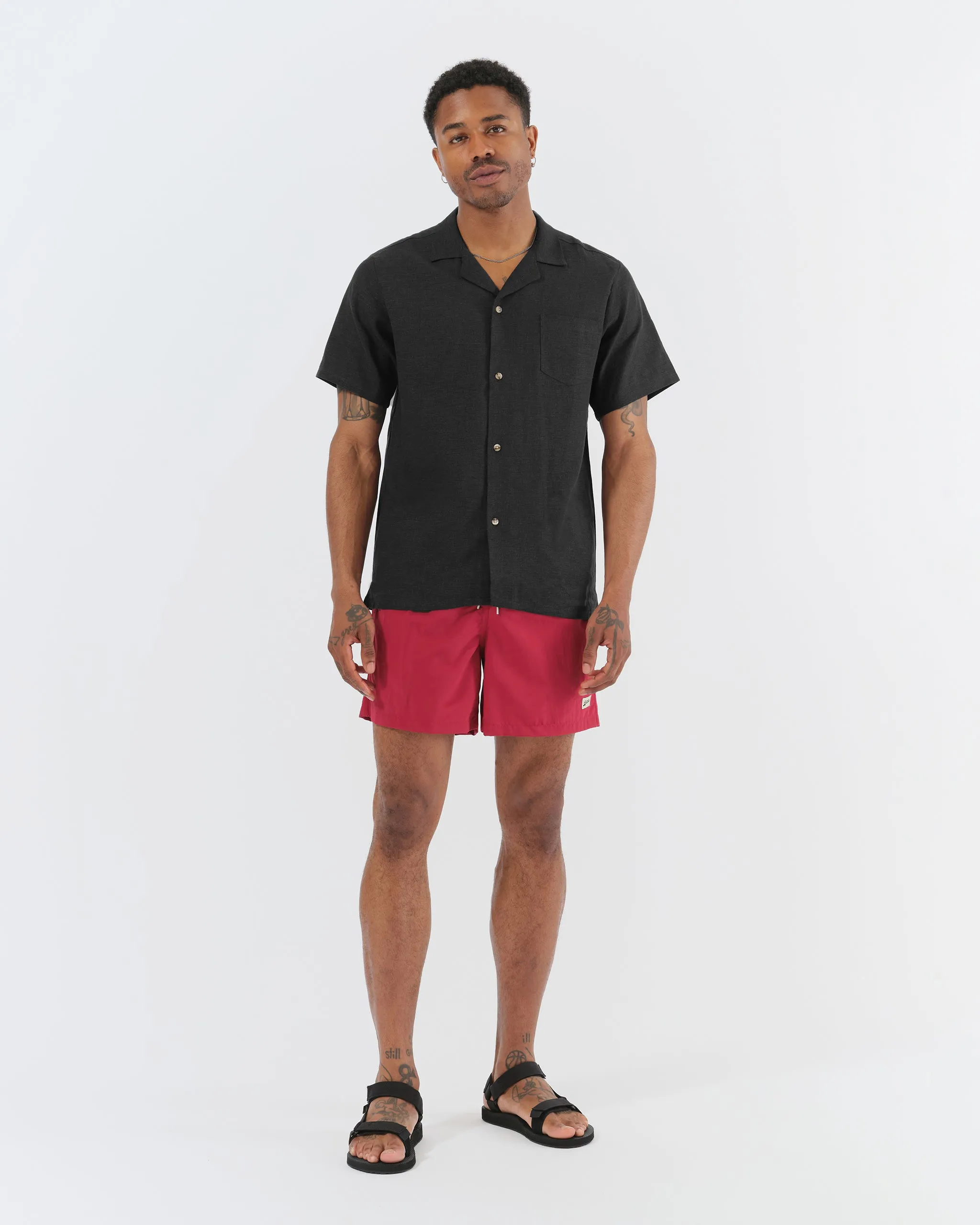 Black Linen Camp Shirt sold by Bather product image thumbnail 2
