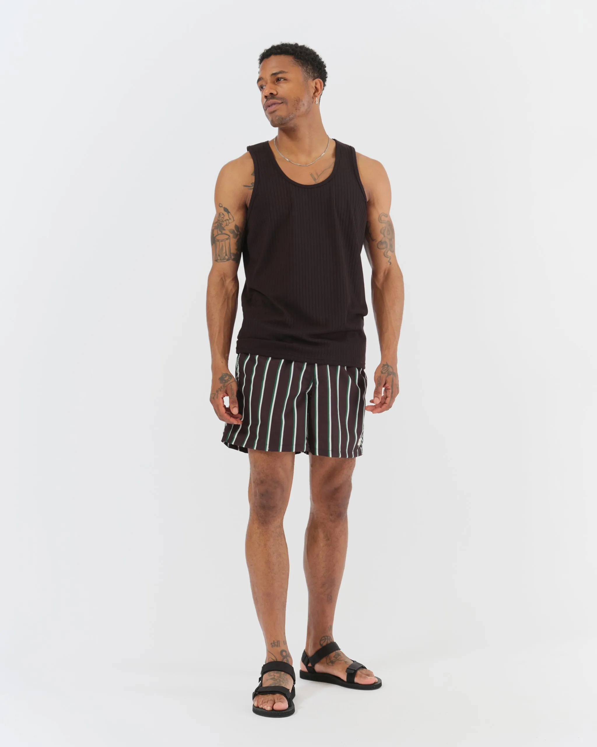 Green & White Fine Stripe Swim Trunk sold by Bather product image thumbnail 2