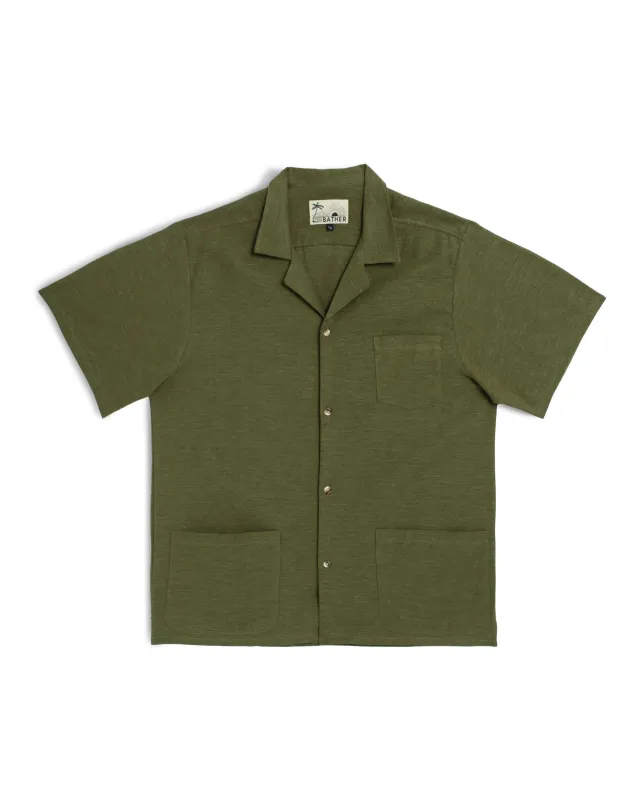 Olive Linen Traveler Shirt sold by Bather