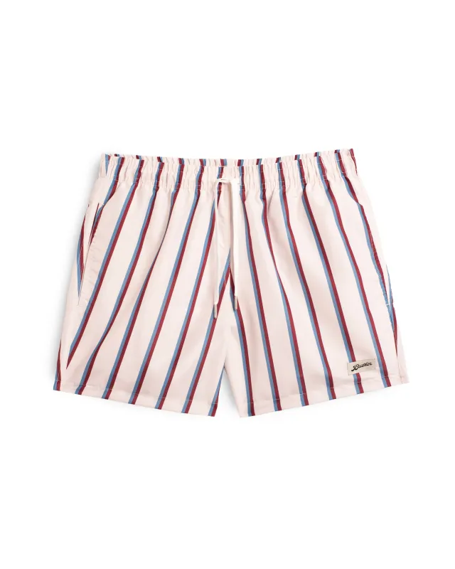 Red & Blue Fine Stripe Swim Trunk made by Bather