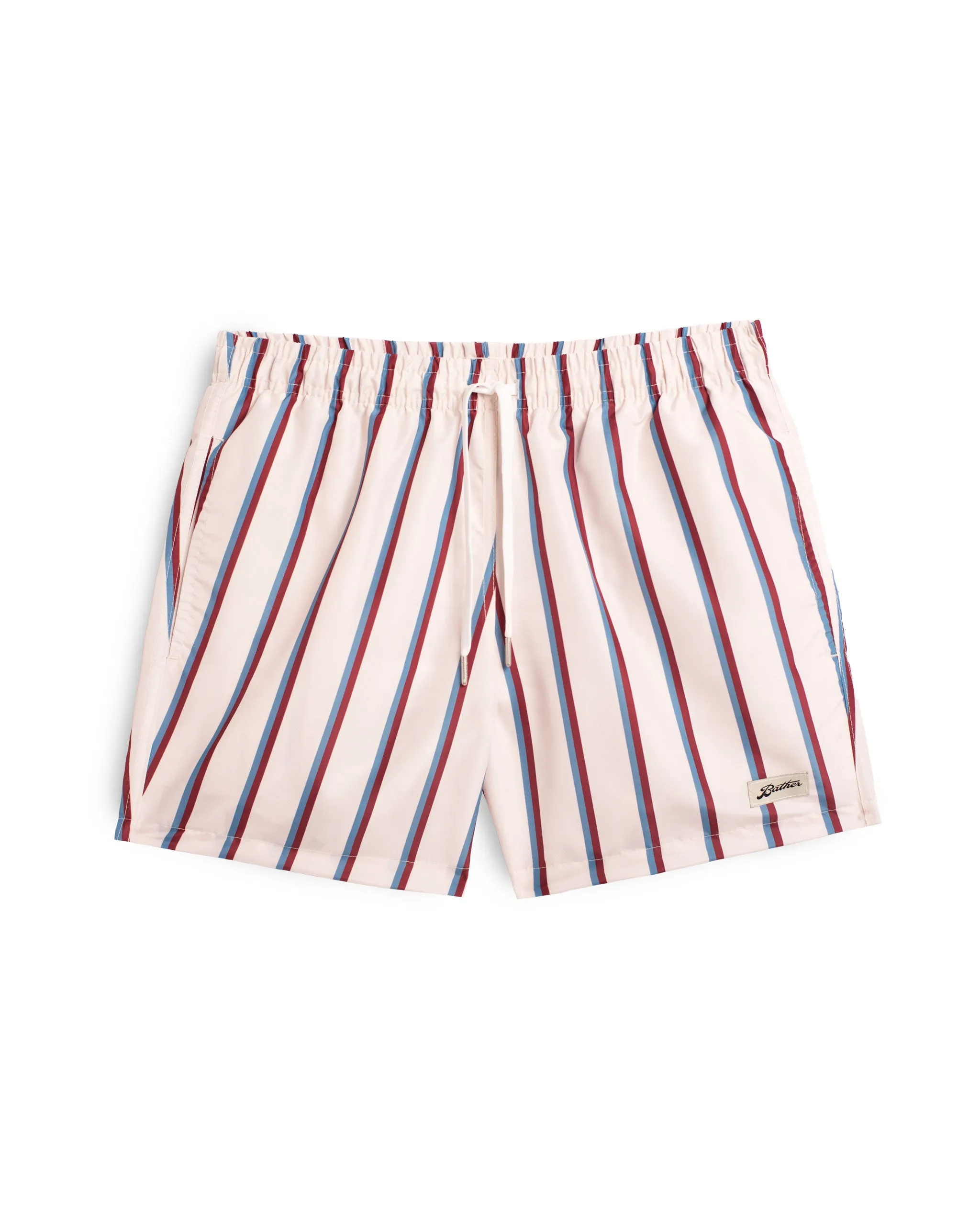 Red & Blue Fine Stripe Swim Trunk sold by Bather