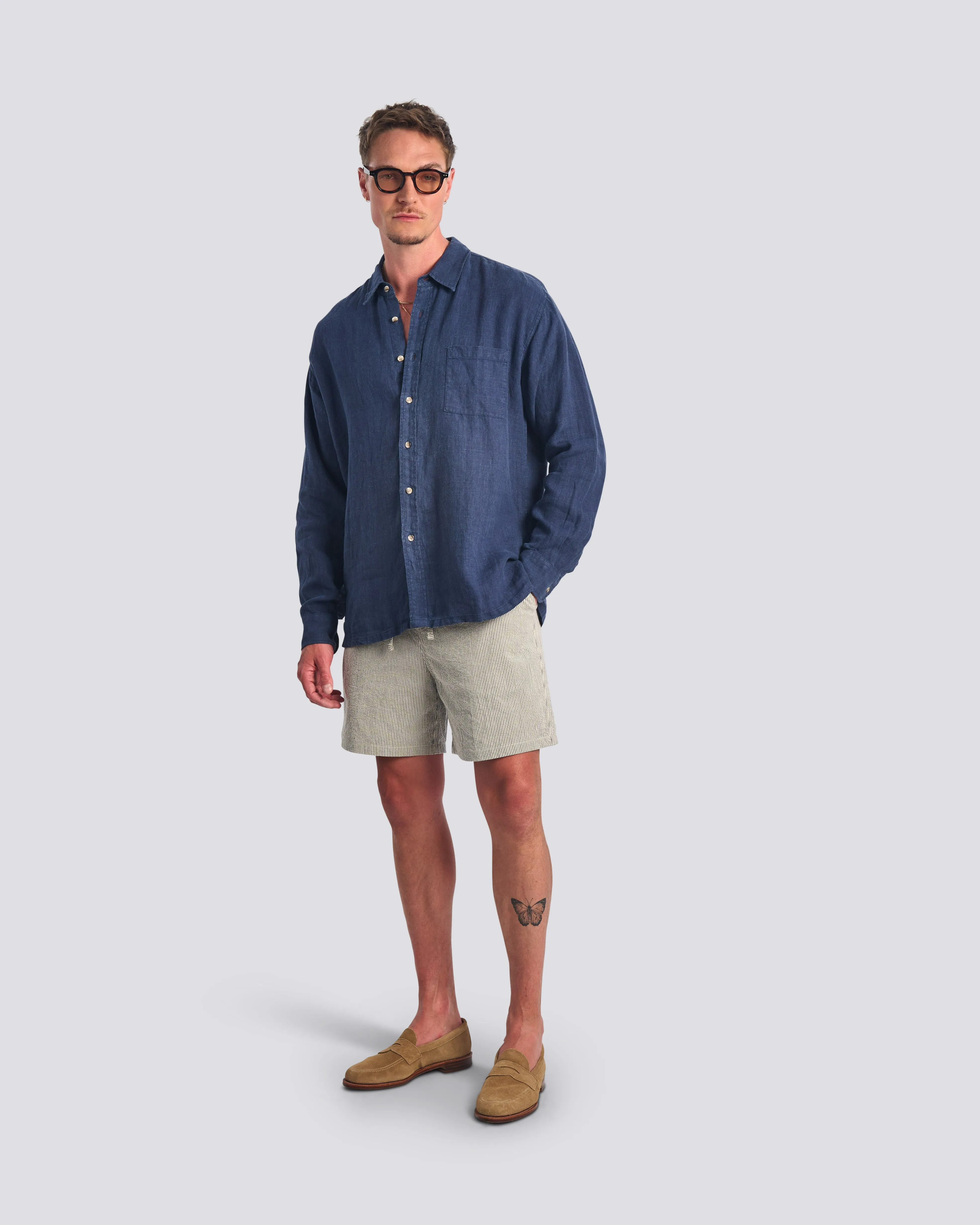 Navy Linen Leisure Shirt sold by Bather product image thumbnail 2