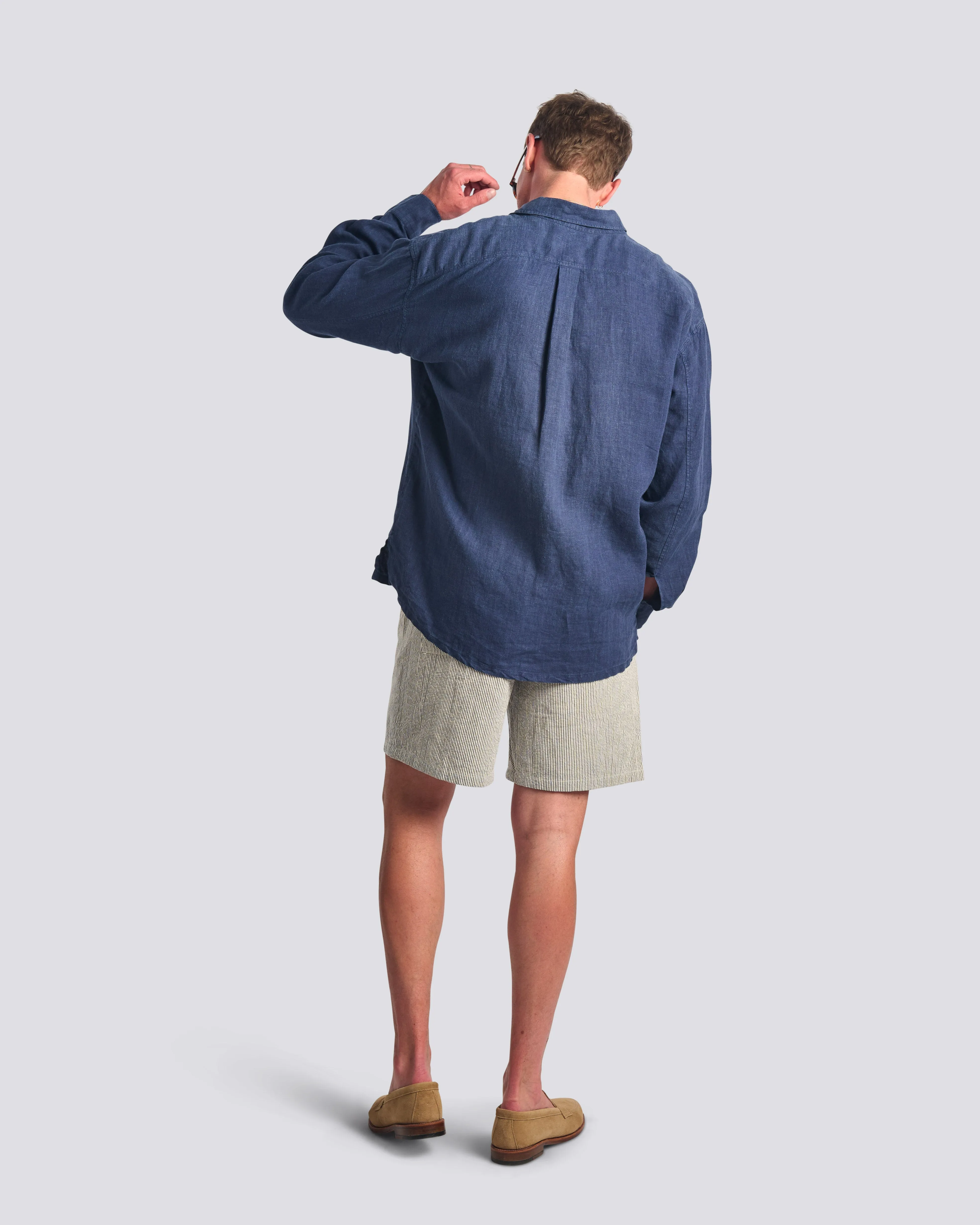 Navy Linen Leisure Shirt sold by Bather product image thumbnail 3
