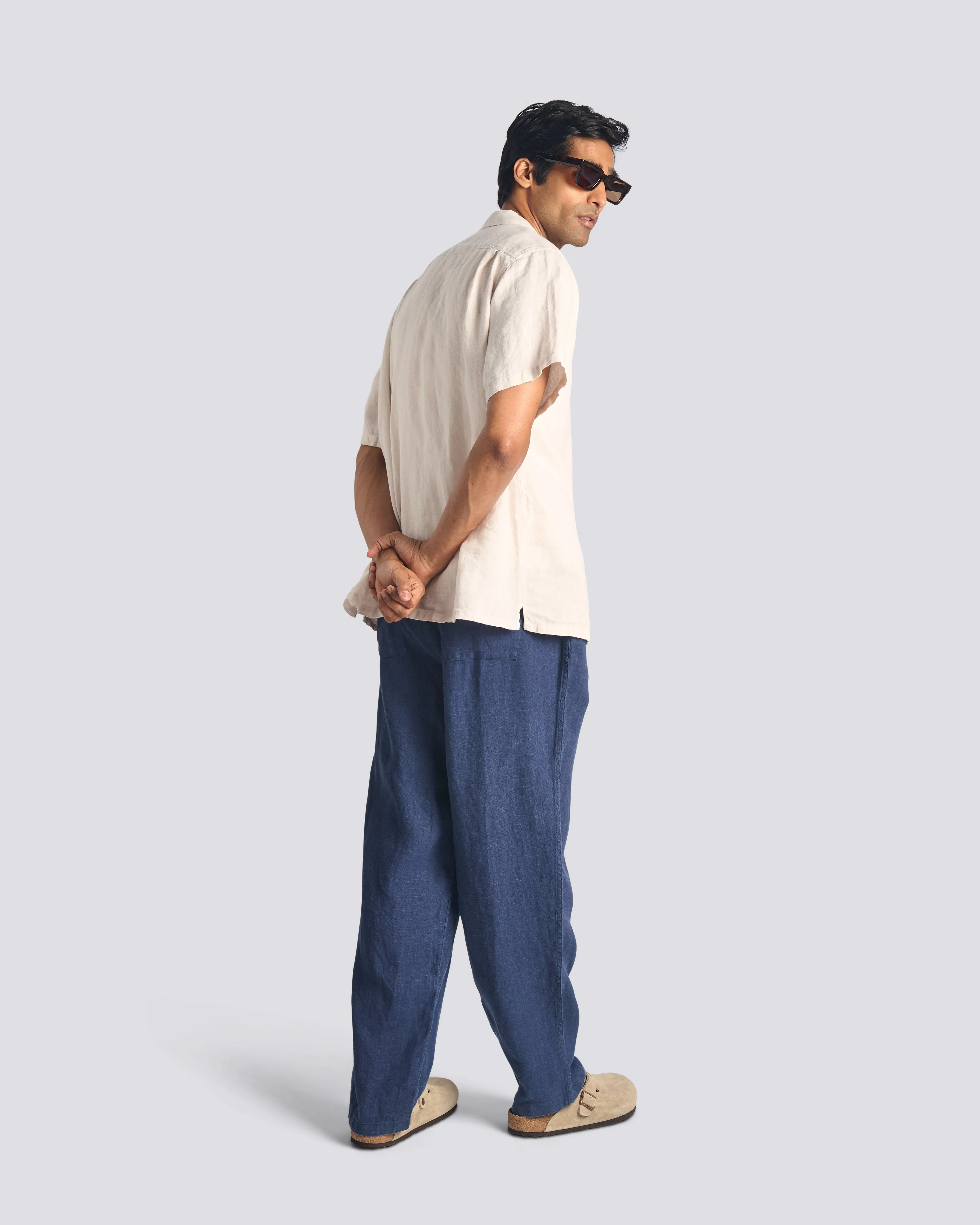 Navy Linen Leisure Pant sold by Bather product image thumbnail 3