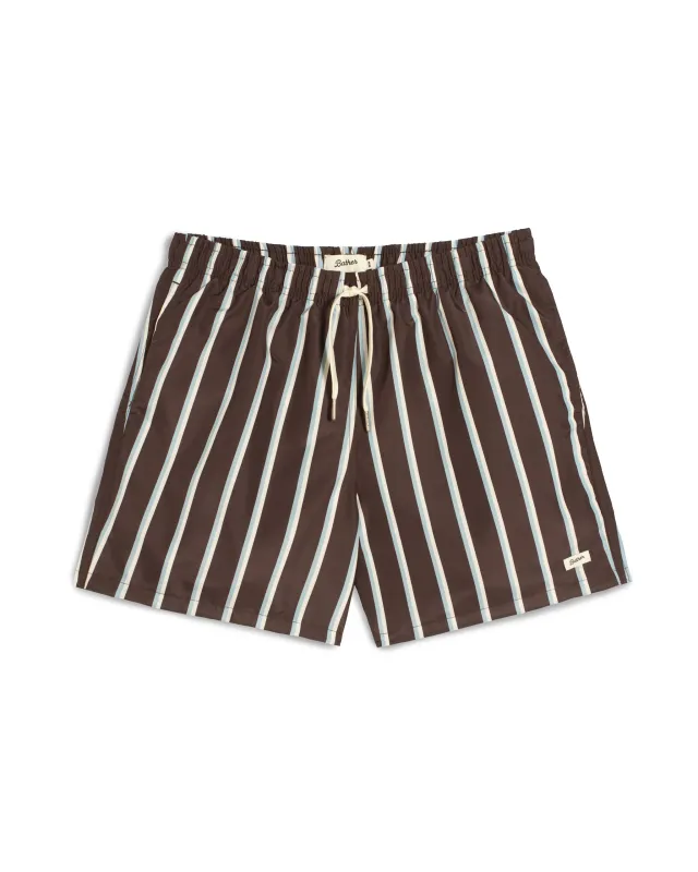 Brown & Blue Fine Stripe Swim Trunk made by Bather