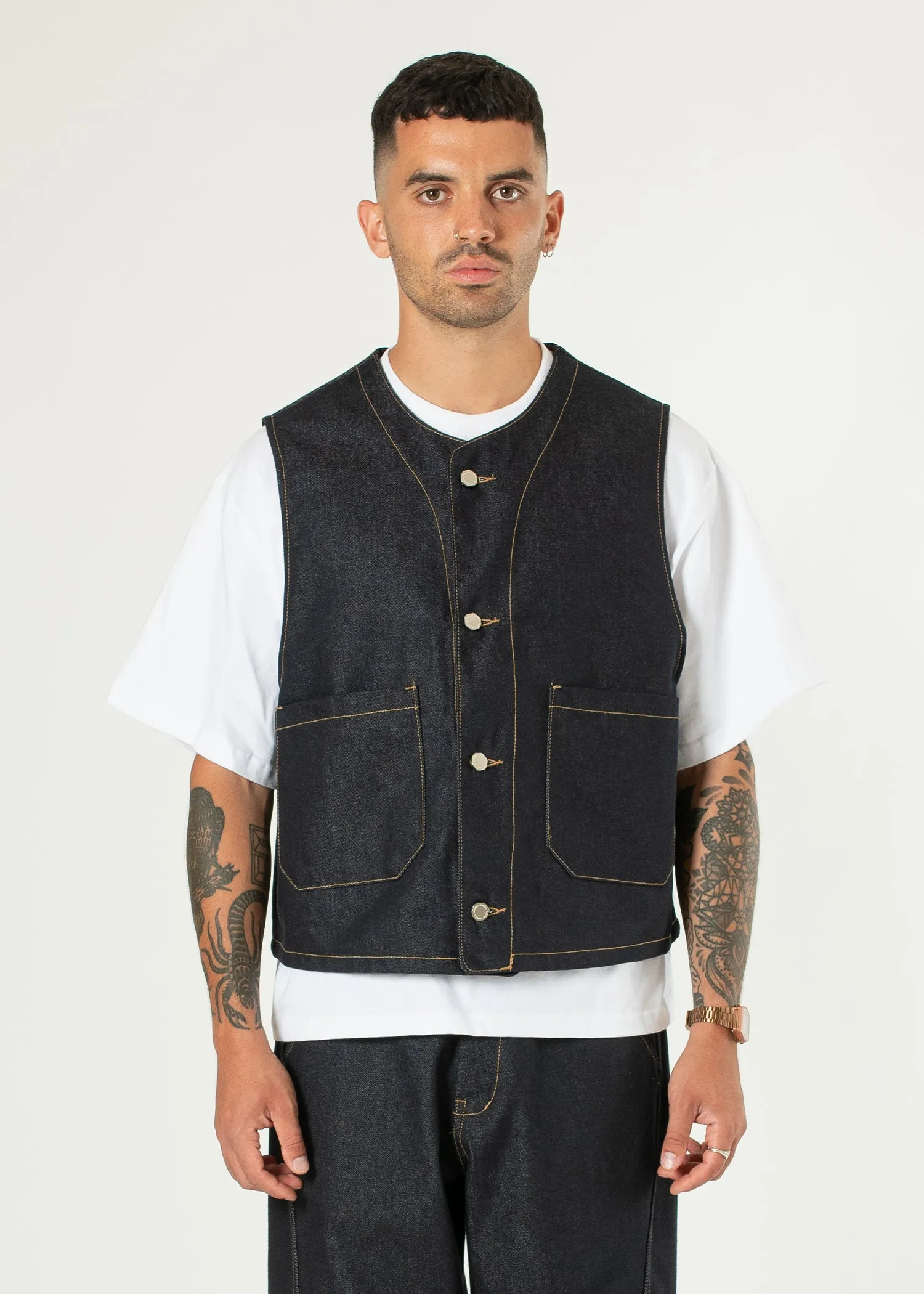 Raw Denim Wide Vest sold by Estudio Niksen