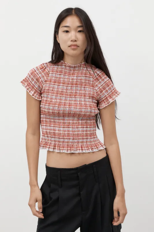 Strawberry Plaid Ruched Tee sold by Apres Studio