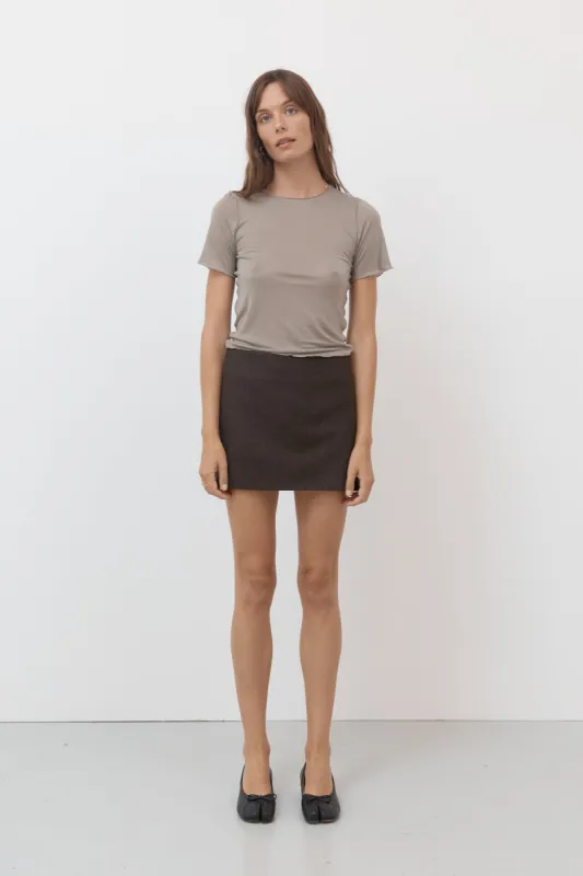 Brown Herringbone Mini Skirt sold by Apres Studio