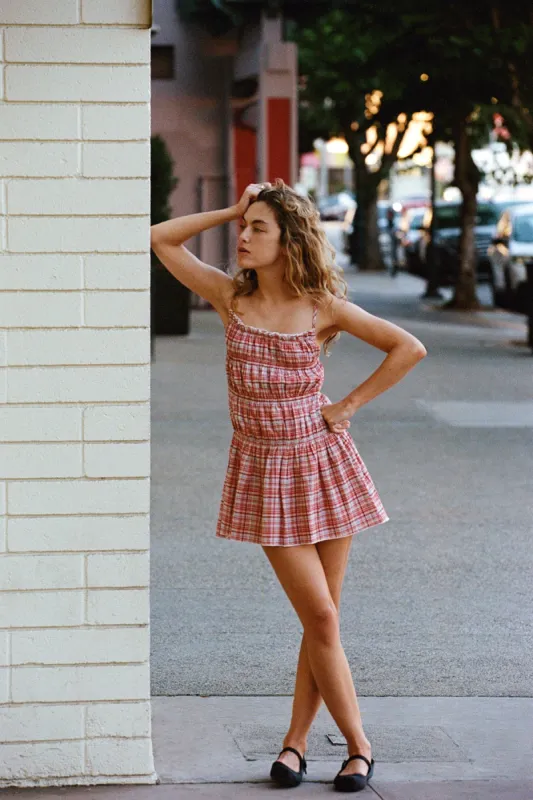 Strawberry Plaid Lola Mini Dress sold by Apres Studio