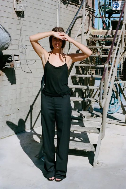 Black Wool Straight Pants sold by Apres Studio