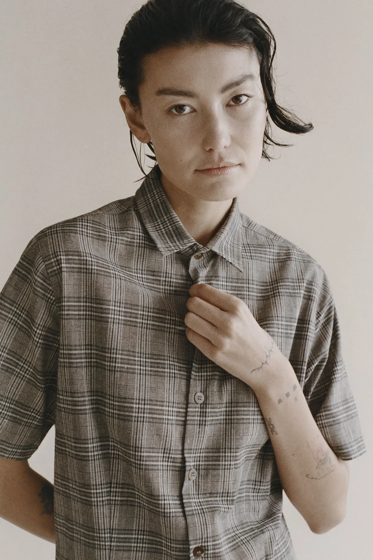 Grey Plaid Tailored Shirt sold by Apres Studio product image thumbnail 5