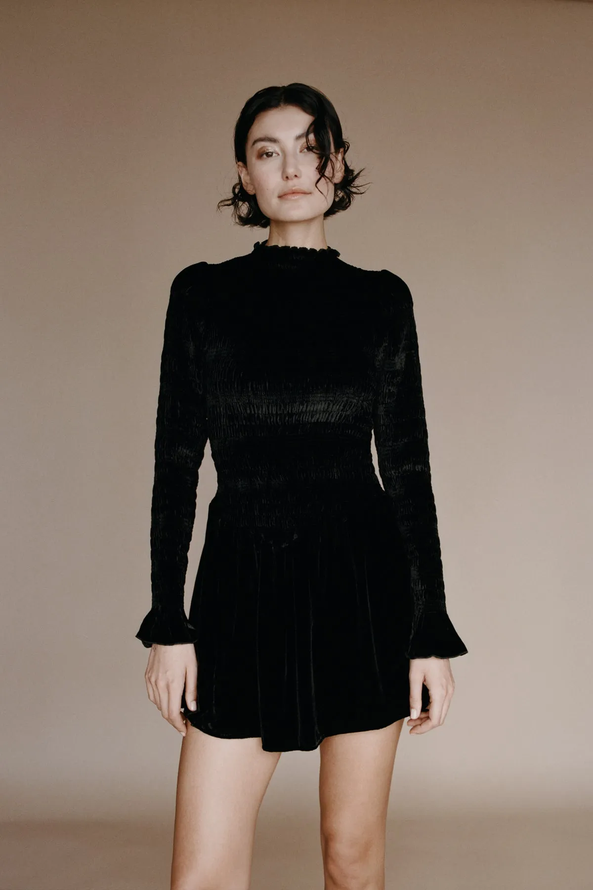 Silk Velvet Ruched Mini Dress sold by Apres Studio