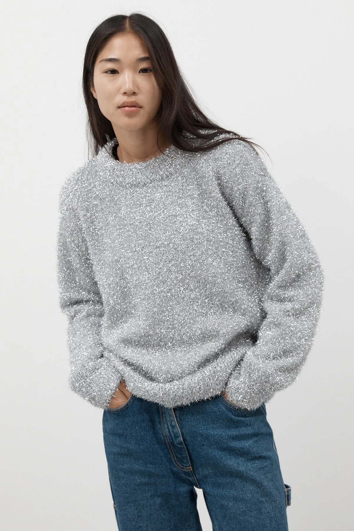 Silver Oversized Lurex Knit sold by Apres Studio