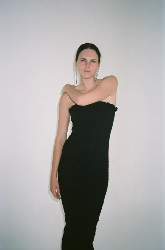 Black Ruched Strapless Dress sold by Apres Studio