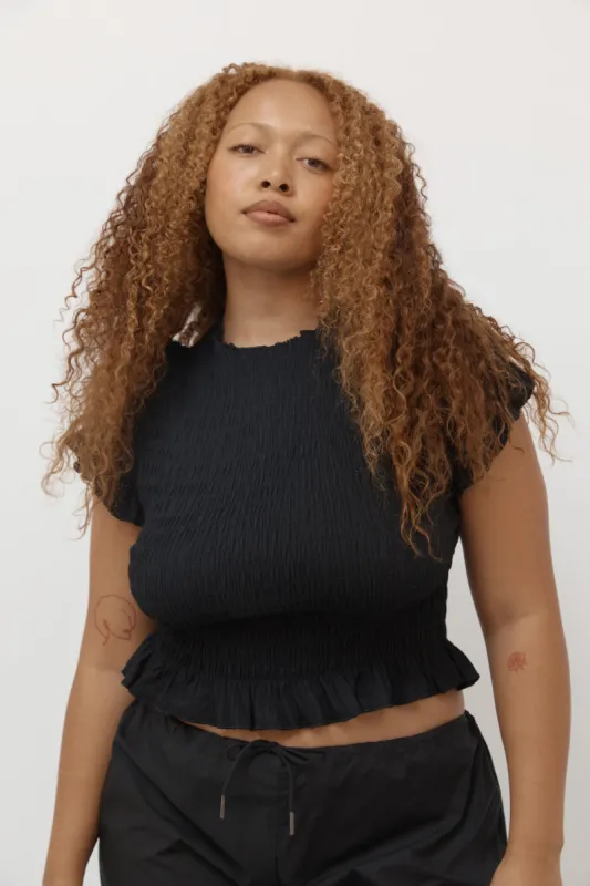 Black Ruched Cotton Tee made by Apres Studio