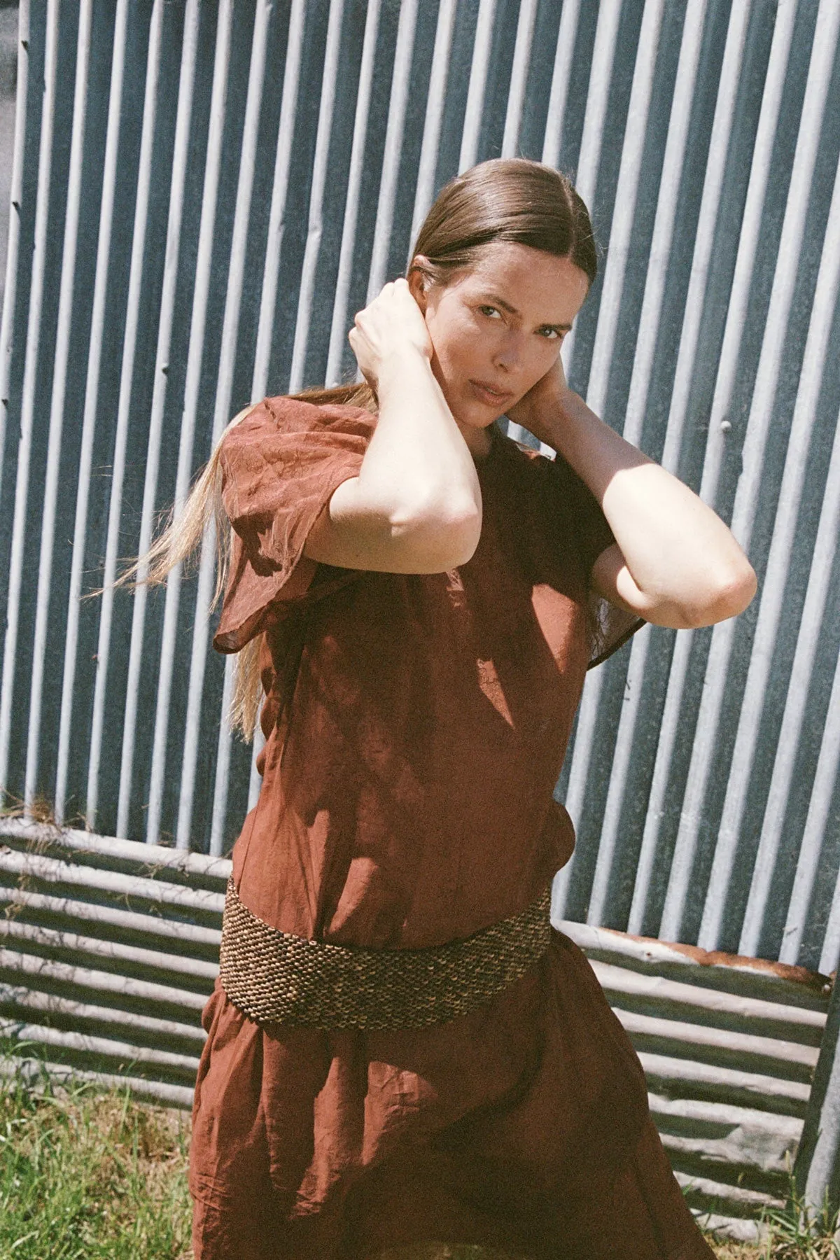 Crimson Garden Jacquard Dress sold by Apres Studio