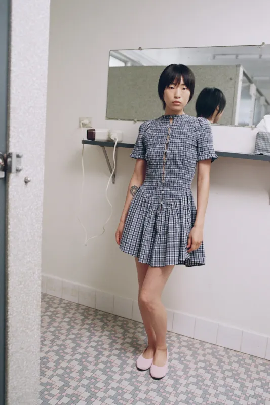 Blue Plaid Button Picnic Dress sold by Apres Studio