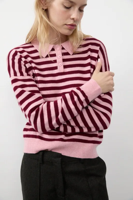 Berry Stripe Wool Polo Knit sold by Apres Studio