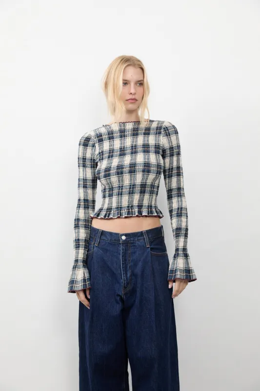 Salt Plaid Ruched Longsleeve sold by Apres Studio
