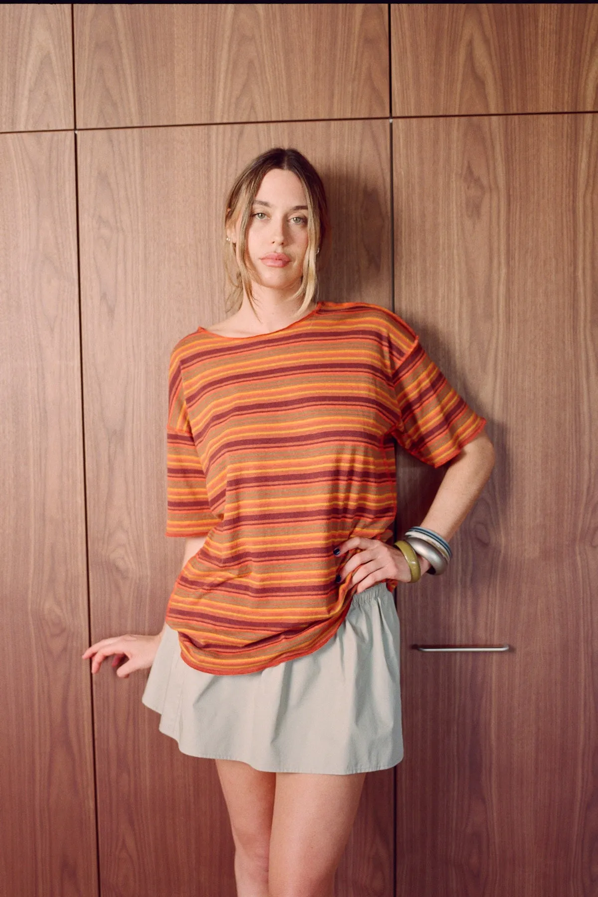 Marigold Stripe Hemp Tee sold by Apres Studio