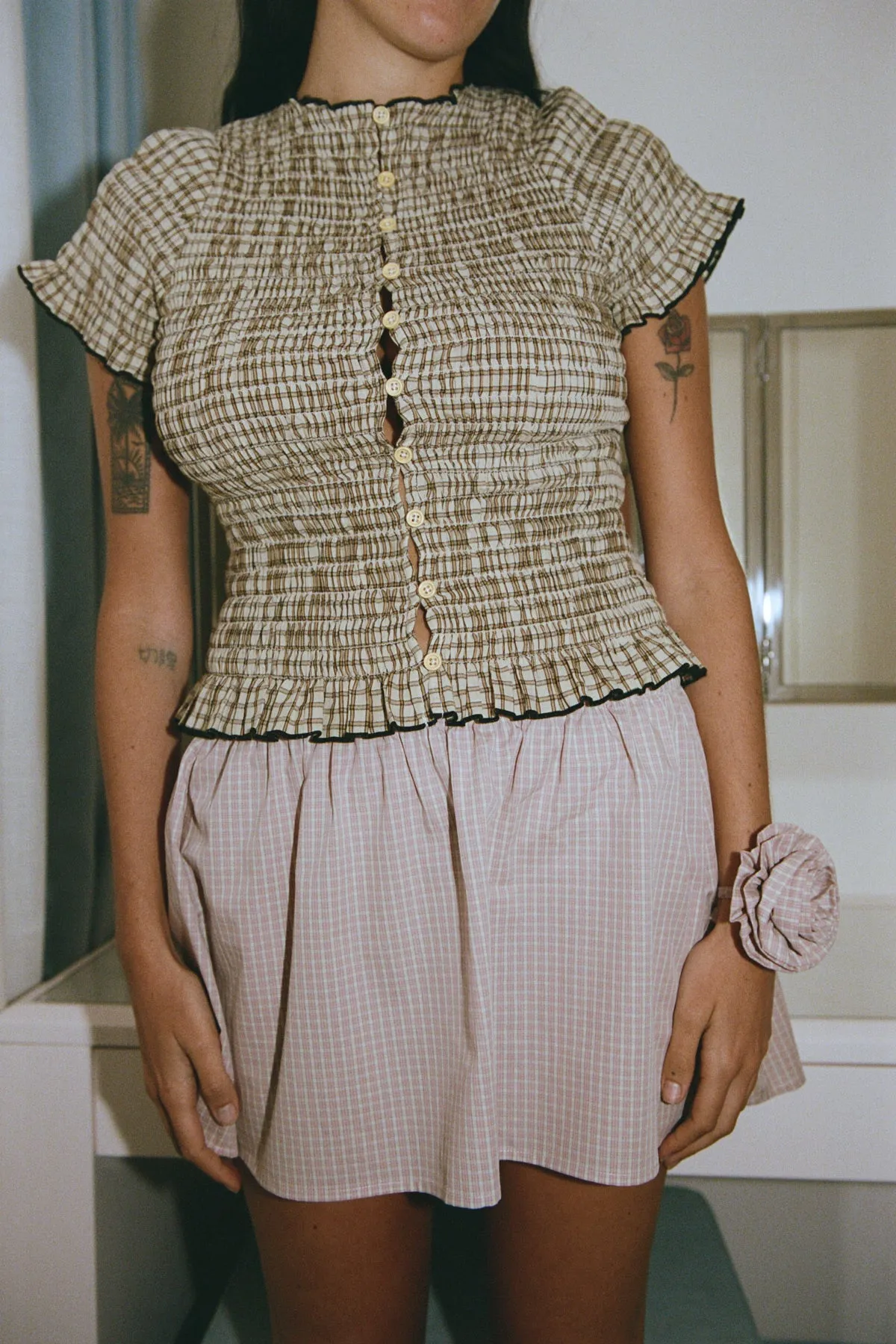 Bamboo Ruched Button Tee sold by Apres Studio