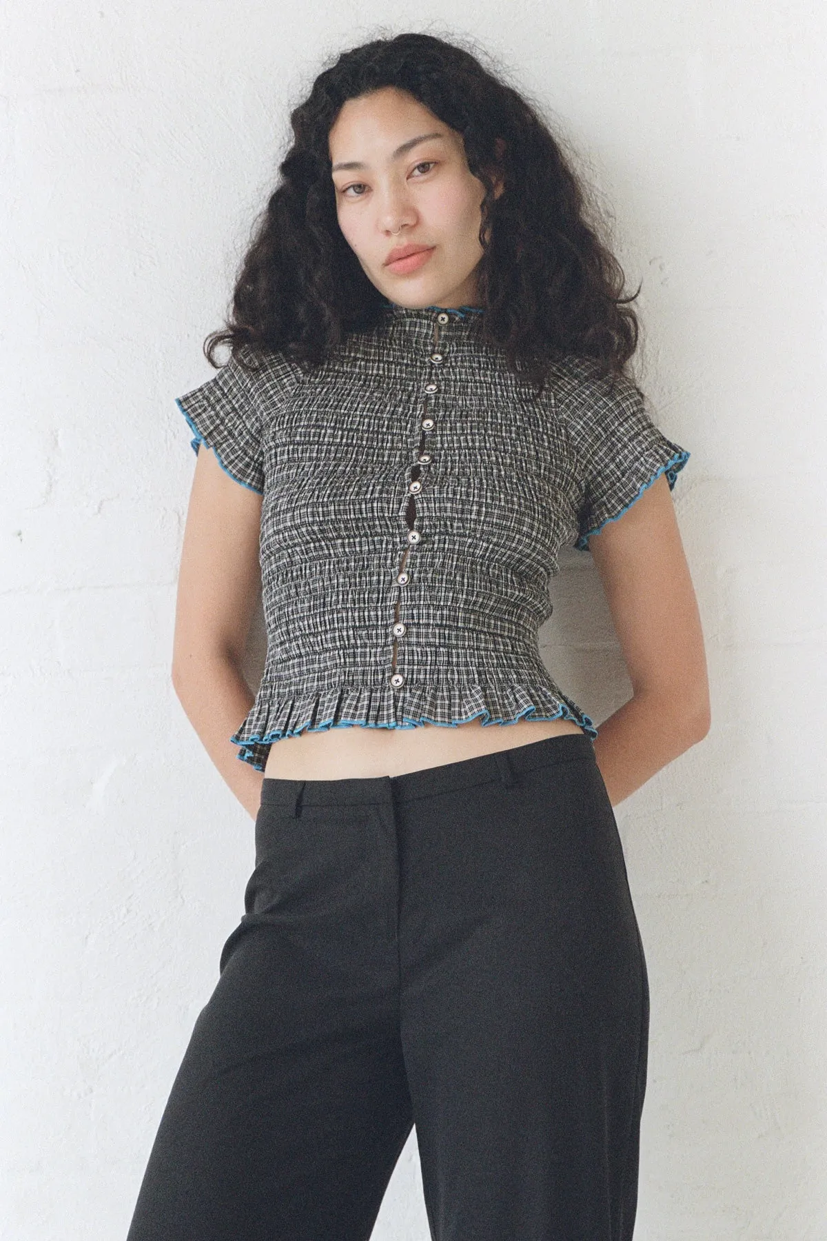 Noir Ruched Button Tee sold by Apres Studio