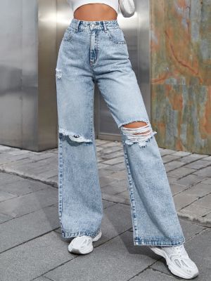shein high waist ripped wide leg jeans sold by SHEIN