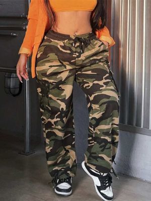 camo print flap pocket side drawstring waist cargo pants sold by SHEIN