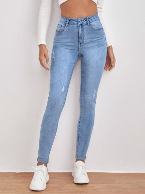 shein frenchy jeans ajustados de talle alto con diseño roto sold by SHEIN