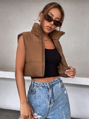 shein ezwear sleeveless zip up crop puffer coat sold by SHEIN